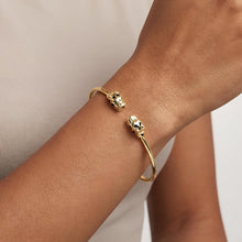 Load image into Gallery viewer, 14k Yellow Gold 3mm Open Cuff Panther Enamel Bangle Bracelet, 7 Inch