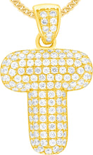 Load image into Gallery viewer, 10k Yellow Gold 0.7" Pave CZ Personalized Bubble Alphabet Letter A - Z Initial Charm Pendant with optional Chain Necklace