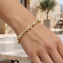 Load image into Gallery viewer, 14k Two-Tone Gold 9.7mm Rings Station Hardware Link Bracelet, 7.5 Inch