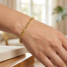 Load image into Gallery viewer, 14k Yellow Gold 4mm Paperclip & 5.4mm Circle Rings Figaro Link Bracelet, 7.25 Inch