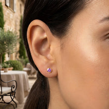 Load image into Gallery viewer, 14k Yellow Gold 5mm Round Birthstone Stud Earrings (Garnet, Amethyst, Aquamarine, White Topaz, Emerald, Moonstone, Ruby, Peridot, Blue Sapphire, Pink Sapphire, Citrine, Sky Blue Topaz)