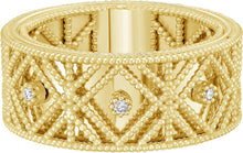 Load image into Gallery viewer, Italian .03cttw Diamond 14k Yellow Gold or White Gold 8.8mm Beaded Ring, Sizes 6 - 9.5