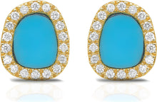 Load image into Gallery viewer, Italian 0.18cttw Diamond 14k Yellow Gold 9mm Freeform Turquoise Cushion Stud Earrings