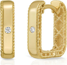 Load image into Gallery viewer, Italian .03cttw Diamond 14k Yellow Gold 12.3mm Square Huggie Hoop Earrings