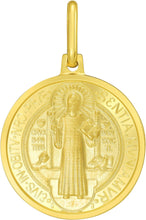 Load image into Gallery viewer, Italian 14k Yellow Gold 15.5mm Reversible Saint St. Benedict San Benito Proctection Cross Medallion Religious Charm Pendant with Optional Chain Necklace, 20 Inch
