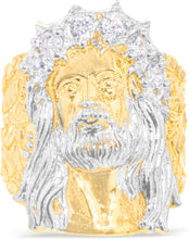 Load image into Gallery viewer, 10k Yellow Gold 27mm Jesus Face Two-Tone CZ Crown Men's Ring, Sizes 5 - 13