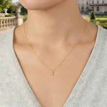 Load image into Gallery viewer, 14k Yellow Gold Mini Cross Charm Pendant Adjustable Chain Necklace, 16.5 Inch-17.75"