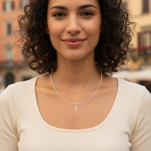 Load image into Gallery viewer, 14k Yellow Gold or White Gold 0.8" Classic Cross Charm Pendant with optional Adjustable Chain Necklace