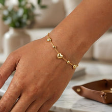 Load image into Gallery viewer, 14k Yellow Gold 7.7mm Puffed Heart Charm Link Bracelet and Anklet, Adjustable 7.25" - 10 Inch