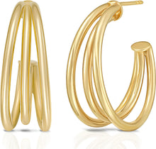 Load image into Gallery viewer, 14k Yellow Gold 25mm Triple Row Split C-Hoop Earrings