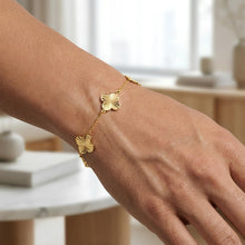 Load image into Gallery viewer, 14k Yellow Gold 14.5mm Radiating Clover Charm Cable Link Bracelet, Adjustable 6.5" - 7.25 Inch