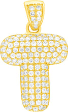 Load image into Gallery viewer, 10k Yellow Gold 0.5" Pave CZ Personalized Bubble Alphabet Letter A - Z Initial Charm Pendant with optional Chain Necklace