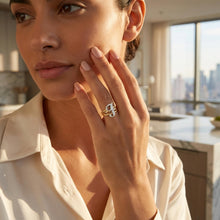 Load image into Gallery viewer, 10k Two-Tone Yellow Gold and White Gold 15mm Personalized A-Z Initial Cursive Letter Ring, Sizes 3 - 10