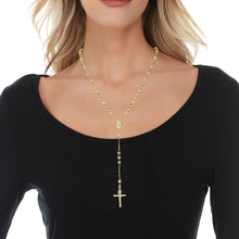 Load image into Gallery viewer, 10k Yellow Gold or Tri Color Gold 4mm Rosary with Virgin Mary Medal and Crucifix of Jesus Cross Pendant Chain Necklace