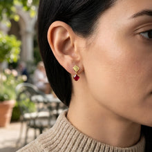 Load image into Gallery viewer, 14k Yellow Gold 18mm Clover Natural Gemstone Drop Earrings (Swiss Blue Topaz, Garnet, Amethyst, Citrine, Peridot)