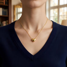 Load image into Gallery viewer, 14k Yellow Gold Puffed Heart Charm Pendant Cable Chain Necklace, 18 Inch