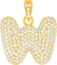 Load image into Gallery viewer, 10k Yellow Gold 0.5" Pave CZ Personalized Bubble Alphabet Letter A - Z Initial Charm Pendant with optional Chain Necklace