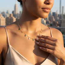 Load image into Gallery viewer, 14k Yellow Gold Cable Chain Gemstone Inlay Station Necklace, 18 Inch with 2" Extender