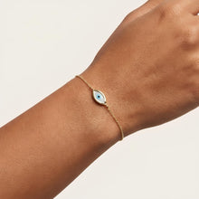 Load image into Gallery viewer, 14k Yellow Gold 15.6mm Mother of Pearl Enamel Evil Eye Charm Link Bracelet, Extendable 6.25" - 7 Inch