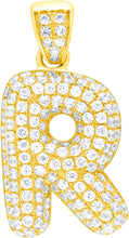 Load image into Gallery viewer, 10k Yellow Gold 0.5" Pave CZ Personalized Bubble Alphabet Letter A - Z Initial Charm Pendant with optional Chain Necklace