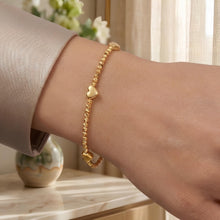 Load image into Gallery viewer, 14k Yellow Gold 5.4mm Heart Station 1.9mm Bead Link Bracelet, 7 Inch