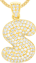 Load image into Gallery viewer, 10k Yellow Gold 0.5" Pave CZ Personalized Bubble Alphabet Letter A - Z Initial Charm Pendant with optional Chain Necklace