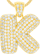 Load image into Gallery viewer, 10k Yellow Gold 0.5" Pave CZ Personalized Bubble Alphabet Letter A - Z Initial Charm Pendant with optional Chain Necklace