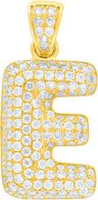 Load image into Gallery viewer, 10k Yellow Gold 0.5" Pave CZ Personalized Bubble Alphabet Letter A - Z Initial Charm Pendant with optional Chain Necklace