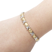 Load image into Gallery viewer, 10k White & Yellow Gold Stampato XO X Heart MOM Link Bracelet for Mothers
