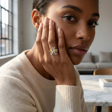 Load image into Gallery viewer, 10k Two-Tone Yellow Gold and White Gold 15mm Personalized A-Z Initial Cursive Letter Ring, Sizes 3 - 10