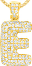 Load image into Gallery viewer, 10k Yellow Gold 0.7" Pave CZ Personalized Bubble Alphabet Letter A - Z Initial Charm Pendant with optional Chain Necklace