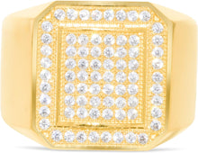 Load image into Gallery viewer, 10k Yellow Gold 16.2mm Pave CZ Beveled Square Frame Signet Ring, Sizes 4-13