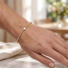 Load image into Gallery viewer, 14k Two-Tone Gold 5.4mm Heart Station 1.9mm Bead Link Bracelet, 7 Inch