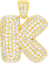 Load image into Gallery viewer, 10k Yellow Gold 0.5" Pave CZ Personalized Bubble Alphabet Letter A - Z Initial Charm Pendant with optional Chain Necklace
