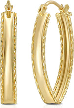Load image into Gallery viewer, 14k Yellow Gold Textured Marquise Hoop Earrings