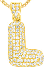 Load image into Gallery viewer, 10k Yellow Gold 0.7" Pave CZ Personalized Bubble Alphabet Letter A - Z Initial Charm Pendant with optional Chain Necklace