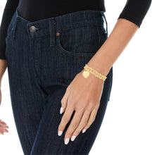 Load image into Gallery viewer, 14k Yellow Gold Rolo with Heart Tag Charm Link Bracelet 7.5 Inch