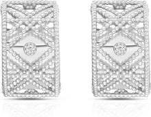 Load image into Gallery viewer, Italian .02cttw Diamond 14k Yellow Gold or White Gold 14.8mm Beaded Half Hoop Stud Earrings