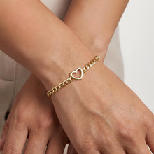 Load image into Gallery viewer, 14k Yellow Gold 3.4mm Lite Polished Heart Curb Charm Bracelet, 7 Inch