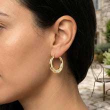 Load image into Gallery viewer, 10k Yellow Gold Ribbed Two-Tone Heart Hoop Earrings