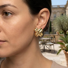 Load image into Gallery viewer, 925 Sterling Silver or 14k Gold over Silver 22.8mm Puffy Double X Stud Earrings