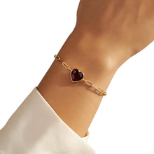 Load image into Gallery viewer, Floreo 14k Yellow Gold Paperclip Chain Heart Gemstone Bracelet 7 Inch