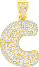 Load image into Gallery viewer, 10k Yellow Gold 0.5" Pave CZ Personalized Bubble Alphabet Letter A - Z Initial Charm Pendant with optional Chain Necklace