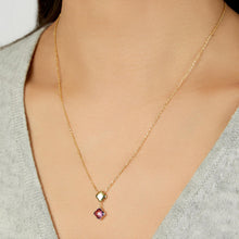 Load image into Gallery viewer, 14k Yellow Gold Natural Gemstone Clover Charm Adjustable Chain Necklace, 16 Inch-18" (Swiss Blue Topaz, Garnet, Amethyst, Citrine or Peridot)