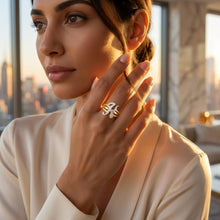 Load image into Gallery viewer, 10k Two-Tone Yellow Gold and White Gold 15mm Personalized A-Z Initial Cursive Letter Ring, Sizes 3 - 10