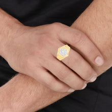 Load image into Gallery viewer, 10k Yellow Gold 15mm Hexagon CZ Openwork Flower Men's Ring, Sizes 5 - 13