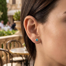 Load image into Gallery viewer, 14k Yellow Gold 5mm Round Birthstone Stud Earrings (Garnet, Amethyst, Aquamarine, White Topaz, Emerald, Moonstone, Ruby, Peridot, Blue Sapphire, Pink Sapphire, Citrine, Sky Blue Topaz)