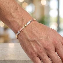 Load image into Gallery viewer, 14k Tri-Color Gold 4.7mm X Criss Cross Stampato Link Bracelet, 7.25 Inch
