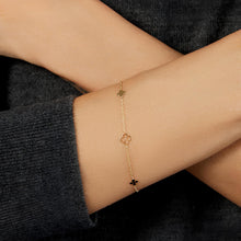 Load image into Gallery viewer, 14k Yellow Gold Alternating 4.7mm Solid & 6.2mm Outline Clover Cable Charm Bracelet, 7 Inch