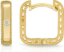 Load image into Gallery viewer, Italian .03cttw Diamond 14k Yellow Gold 12.3mm Square Huggie Hoop Earrings